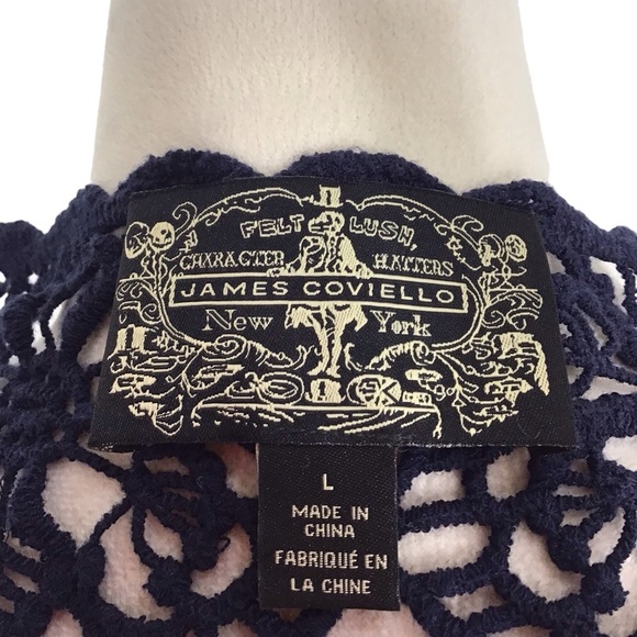 Anthropologie James Coviello Blue Crochet Lace Short Sleeve Top Large - Picture 6 of 6